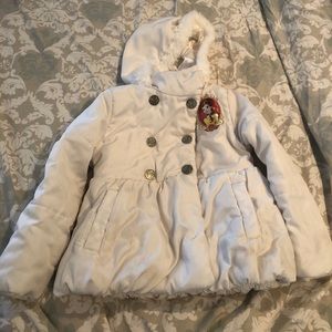 Girls White/cream Disney Bell Coat/hat Size 5/6